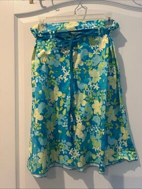Notations Turquoise Floral cotton Skirt with Yellow & White Flowers large